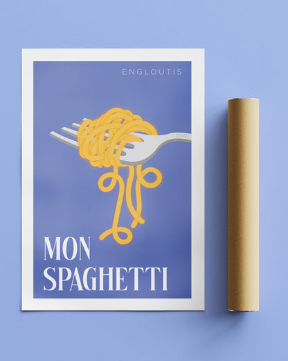 Affiche "Engloutis mon spaghetti" - Bleu