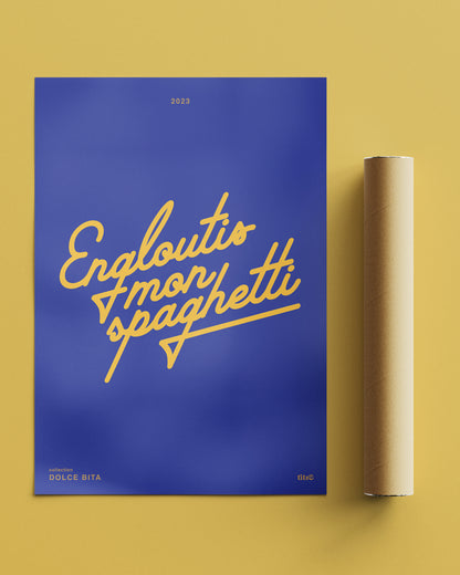 Affiche "Engloutis mon spaghetti" - Bleu / jaune