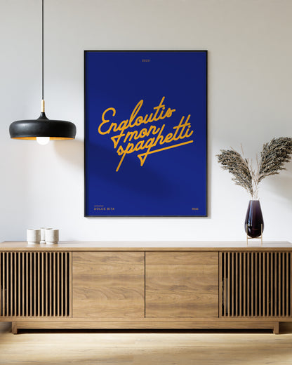 Affiche "Engloutis mon spaghetti" - Bleu / jaune