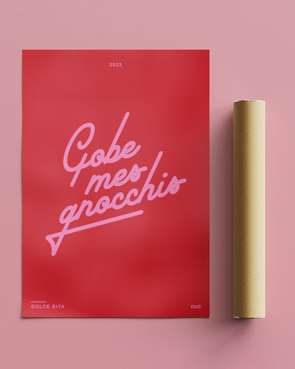 Affiche "Gobe mes gnocchis" - Rouge / rose