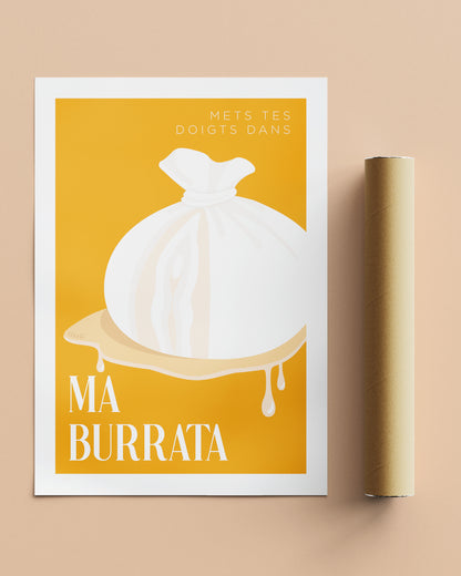 Affiche "Mets tes doigts dans ma burrata" - Jaune