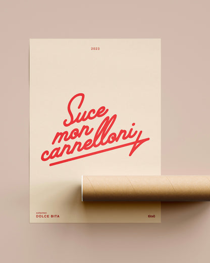 Affiche "Suce mon cannelloni" - Beige / rouge